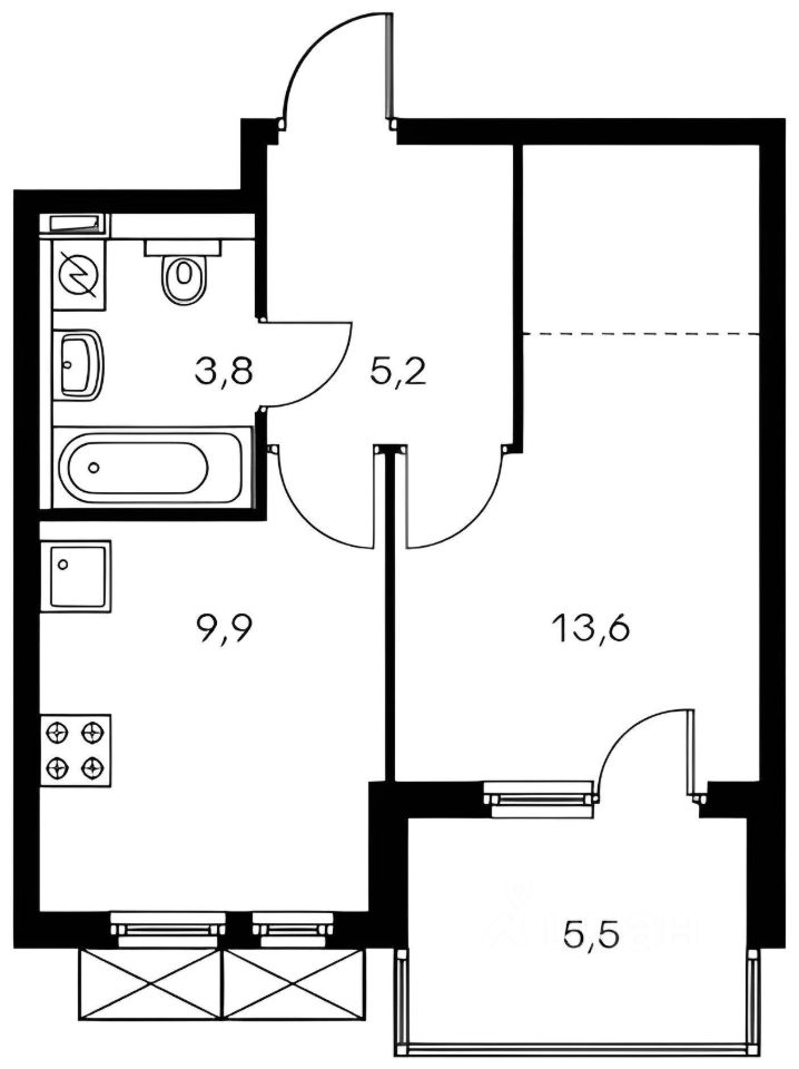 Планировка этой квартиры по данным Циан