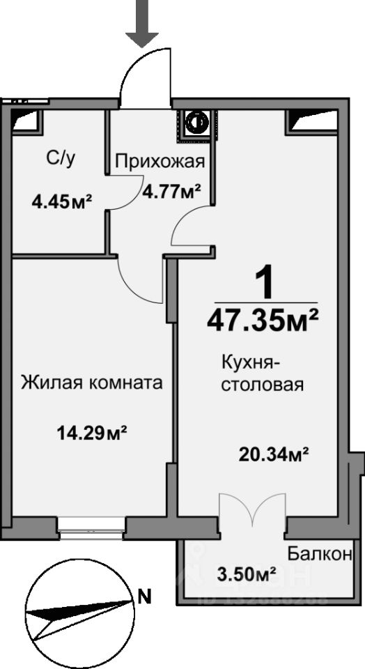 Планировка этой квартиры по данным Циан