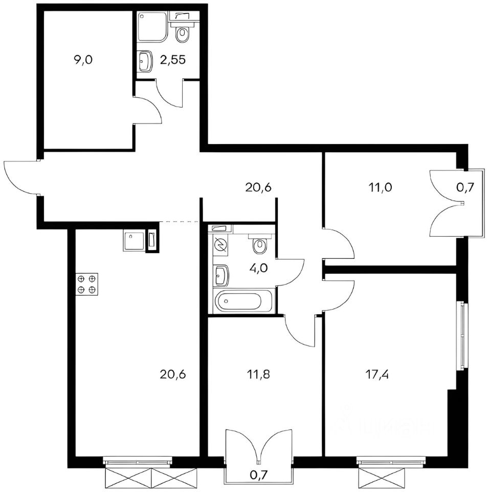 Планировка этой квартиры по данным Циан