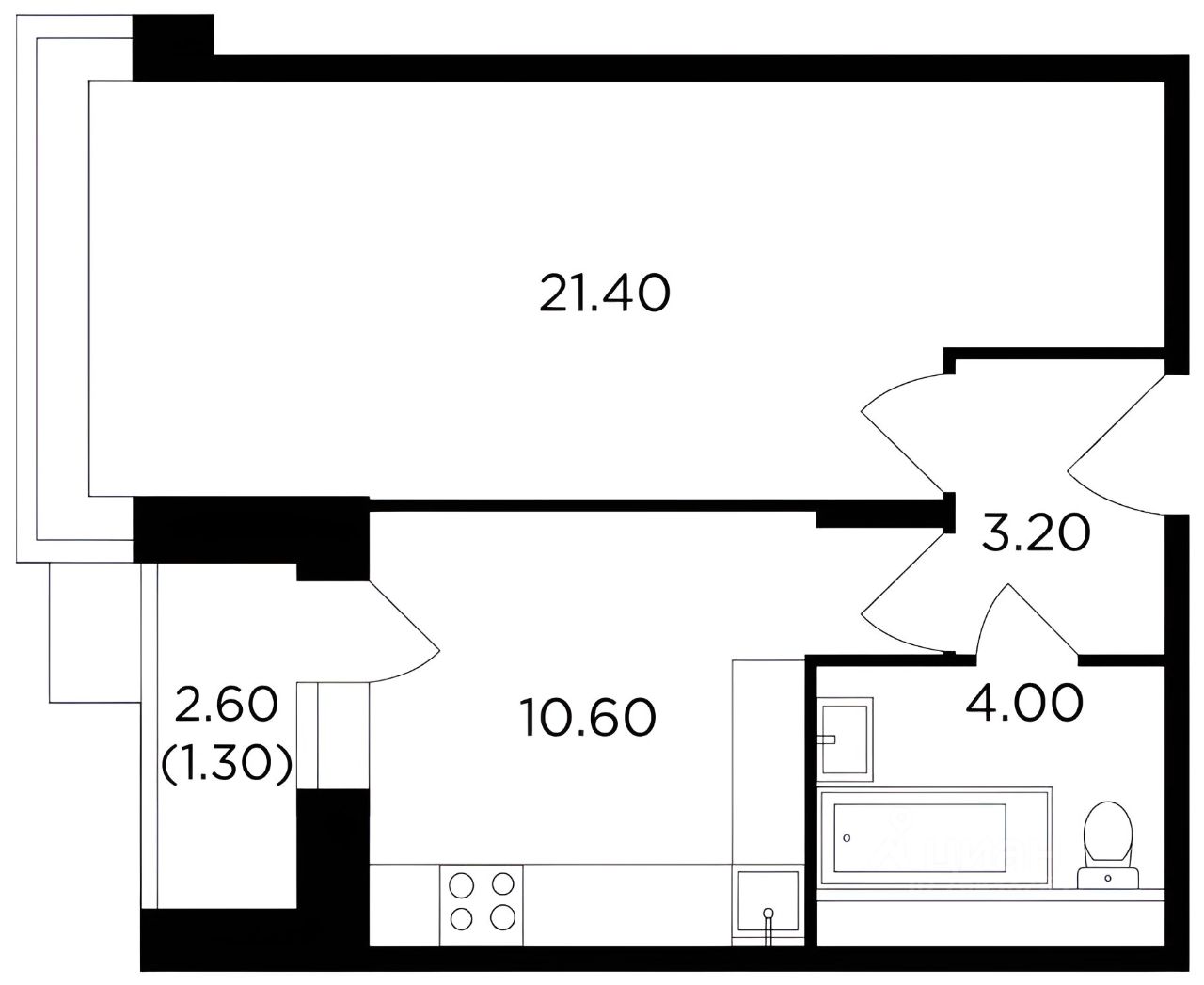 Планировка этой квартиры по данным Циан