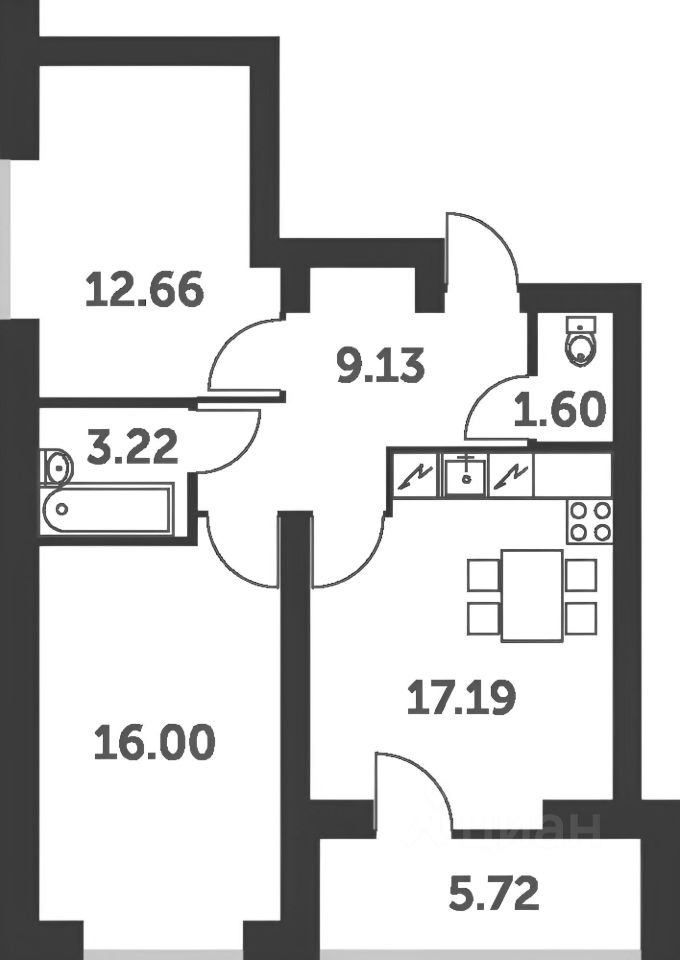 Планировка этой квартиры по данным Циан