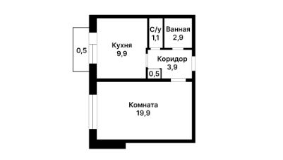 1-комн.кв., 39 м², этаж 6