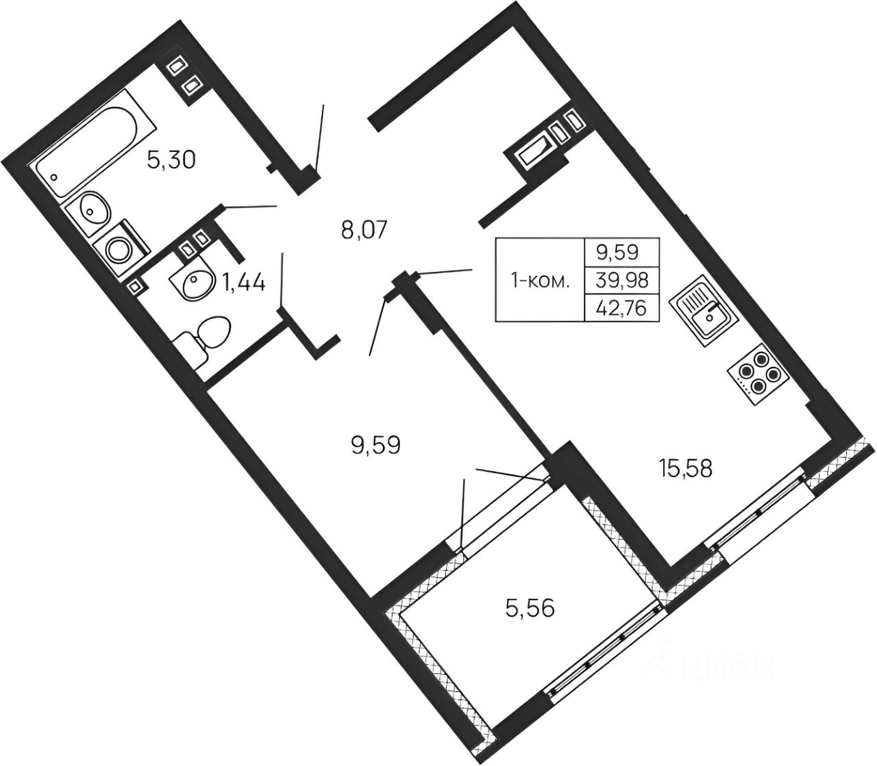 Планировка этой квартиры по данным Циан