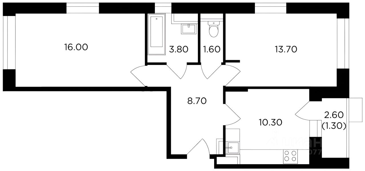 Планировка этой квартиры по данным Циан