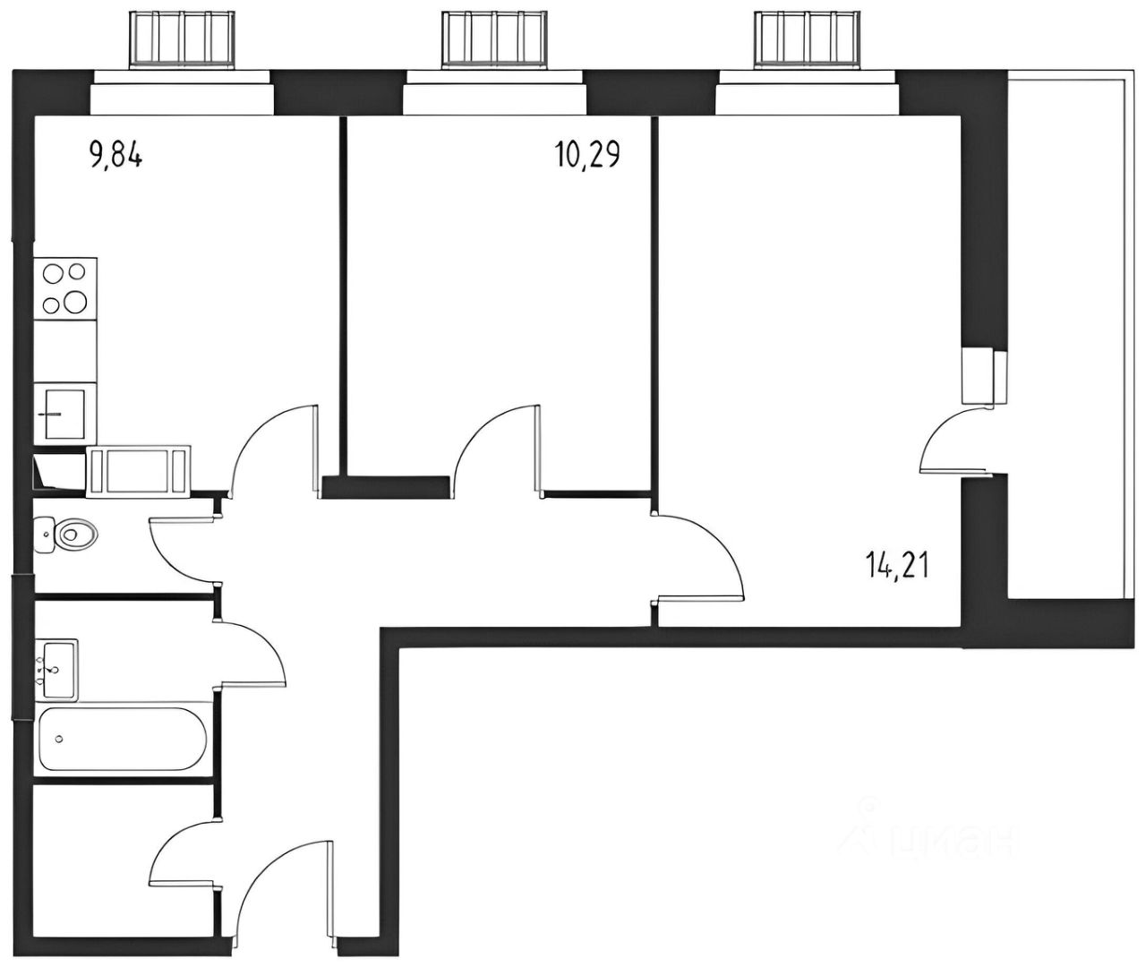 Планировка этой квартиры по данным Циан