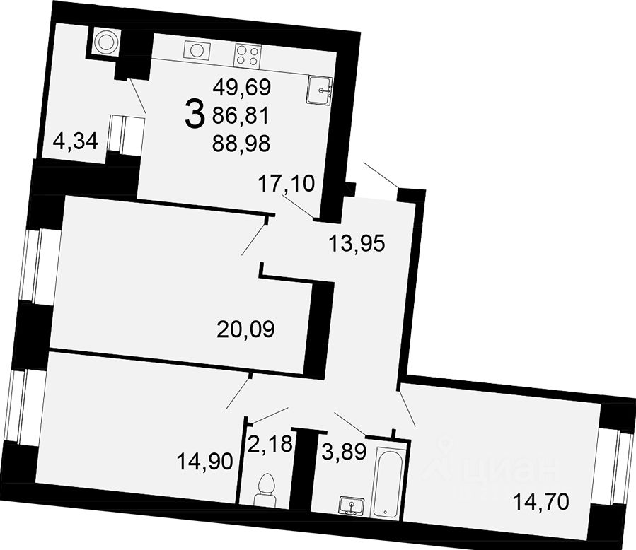 Планировка этой квартиры по данным Циан