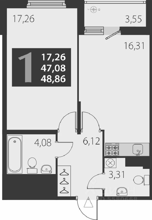 Планировка этой квартиры по данным Циан