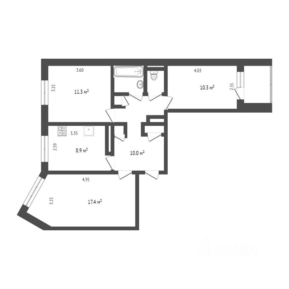 Планировка этой квартиры по данным Циан