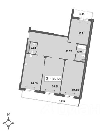 Планировка этой квартиры по данным Циан