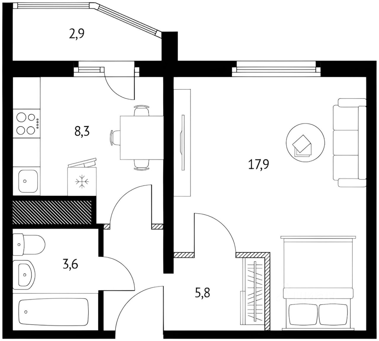Планировка этой квартиры по данным Циан