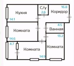 3-комн.кв., 80 м², этаж 4 3-комн.кв., 80 м², этаж 4