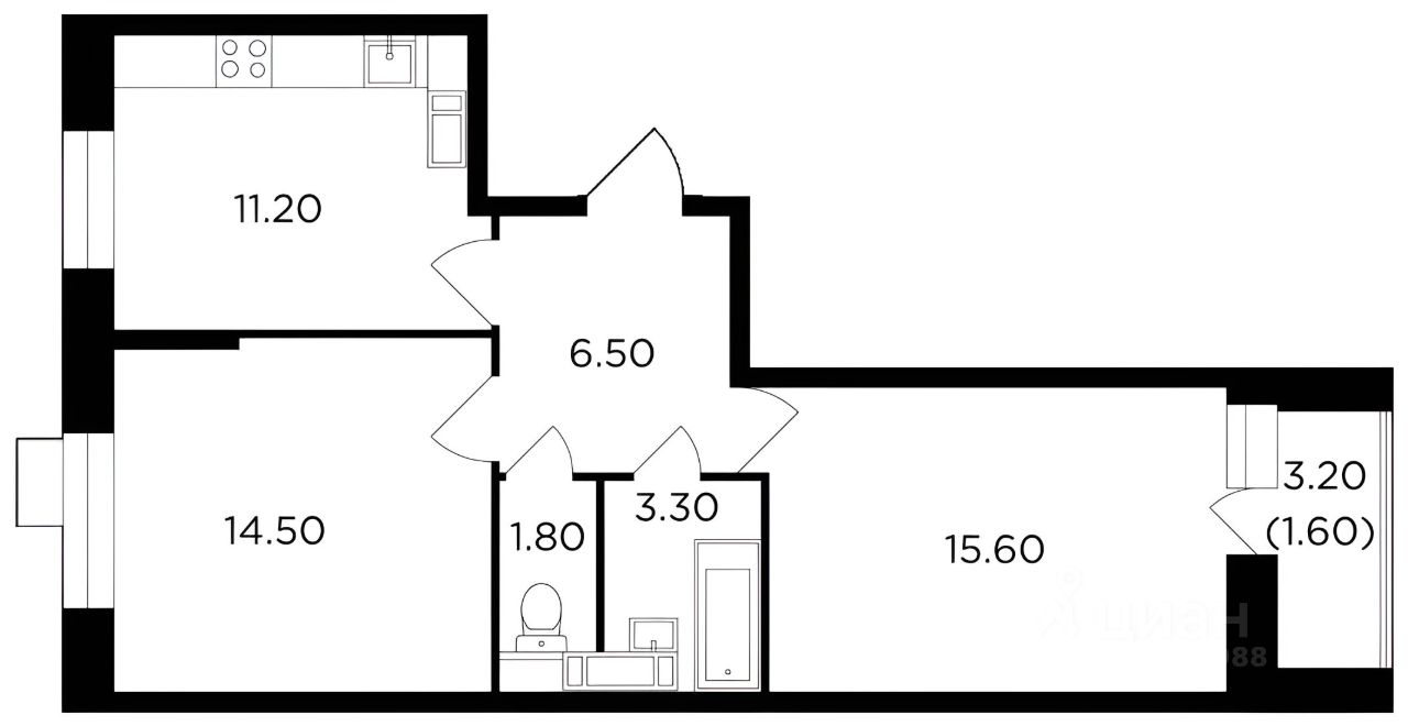 Планировка этой квартиры по данным Циан