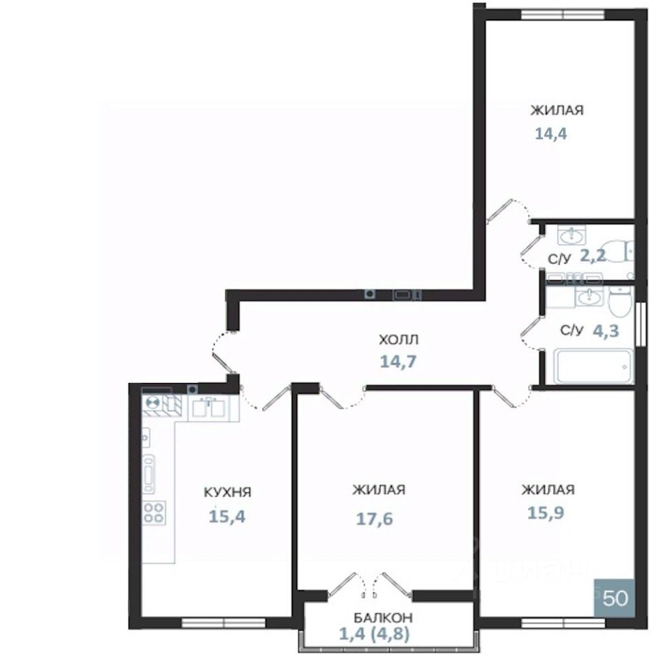 3-комн.кв., 85,9 м², 5/5 этаж