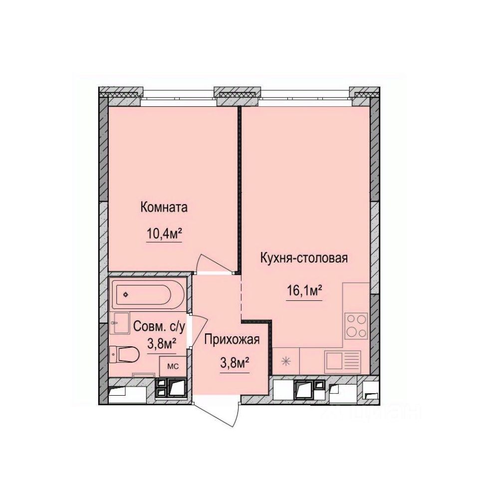 1-комн.кв., 34,1 м², 1/17 этаж