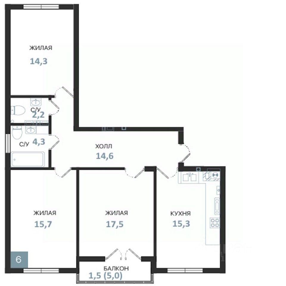 3-комн.кв., 85,4 м², 2/5 этаж
