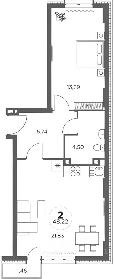 Планировка этой квартиры по данным Циан
