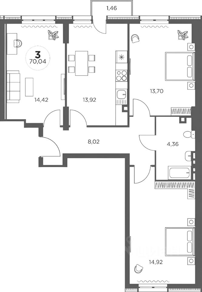 Планировка этой квартиры по данным Циан