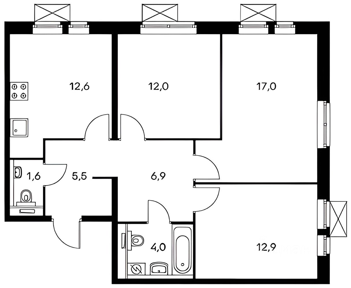 Планировка этой квартиры по данным Циан