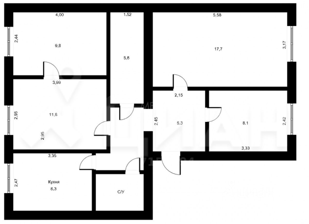 Планировка этой квартиры по данным Циан