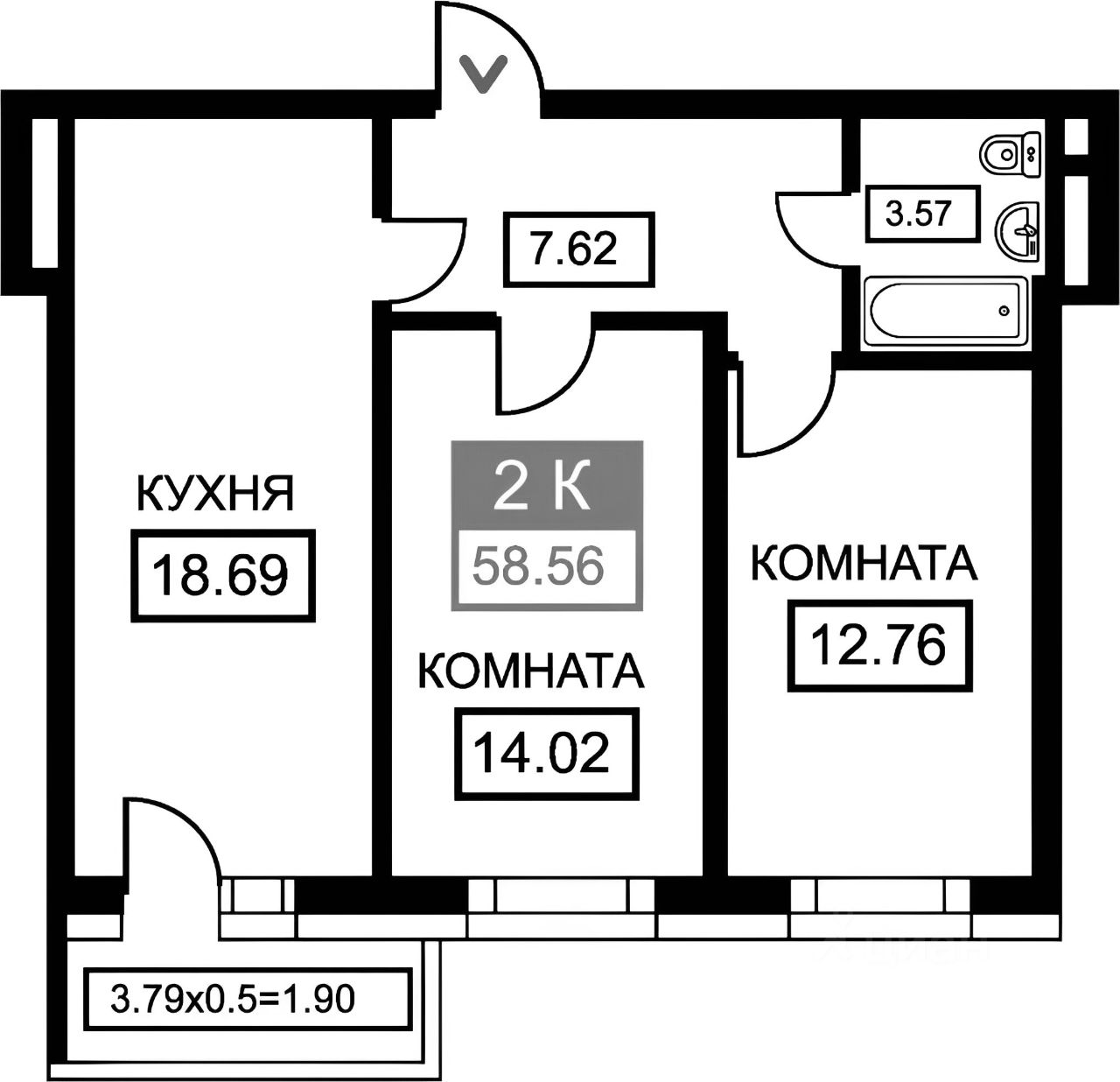 Планировка этой квартиры по данным Циан