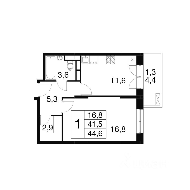 Планировка этой квартиры по данным Циан