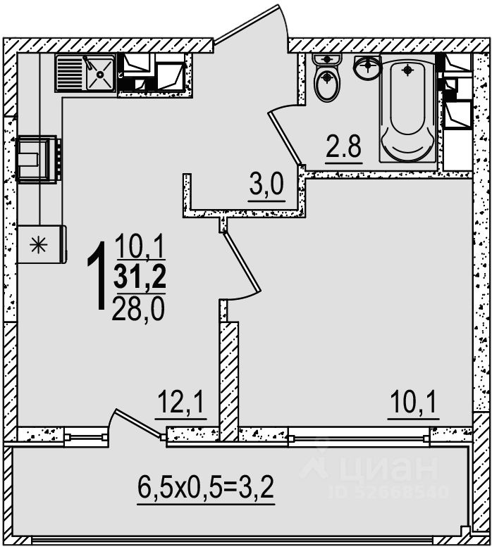 Планировка этой квартиры по данным Циан