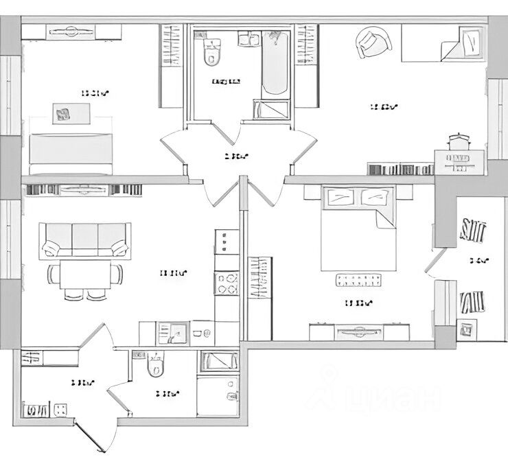 Планировка этой квартиры по данным Циан