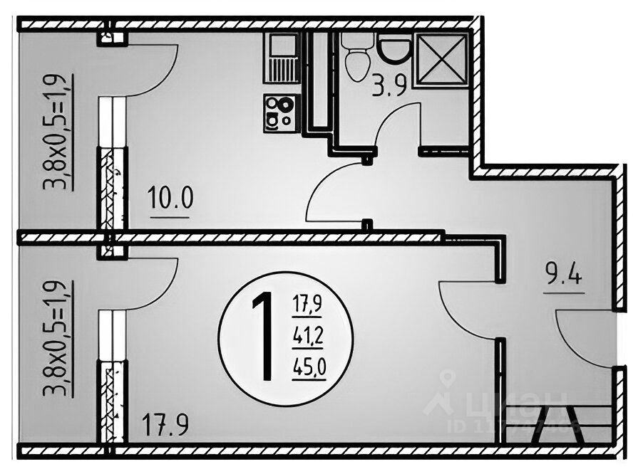 Планировка этой квартиры по данным Циан