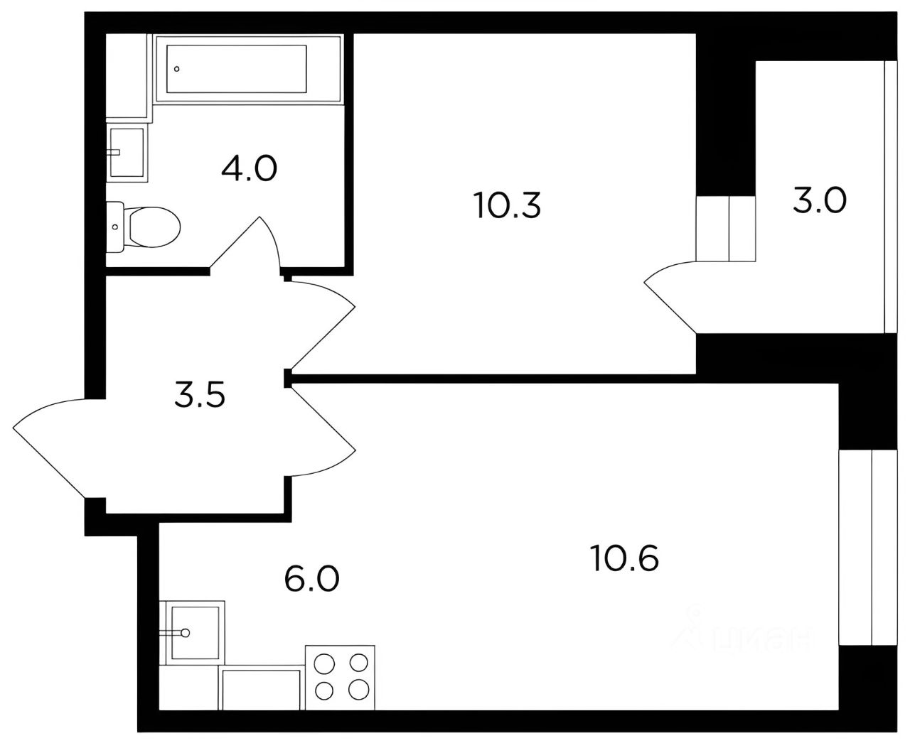 Планировка этой квартиры по данным Циан