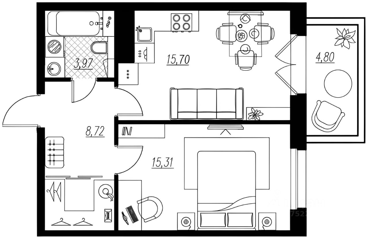 Планировка этой квартиры по данным Циан