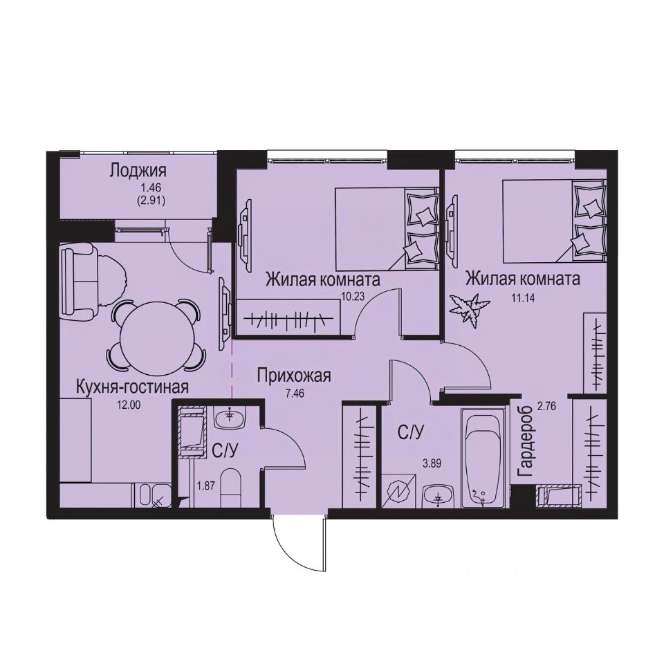 2-комн.кв., 50,8 м², 4/9 этаж