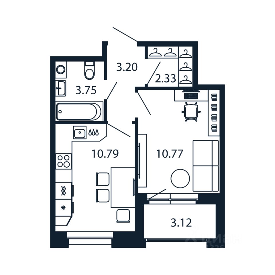 1-комн.кв., 30,3 м², 5/12 этаж