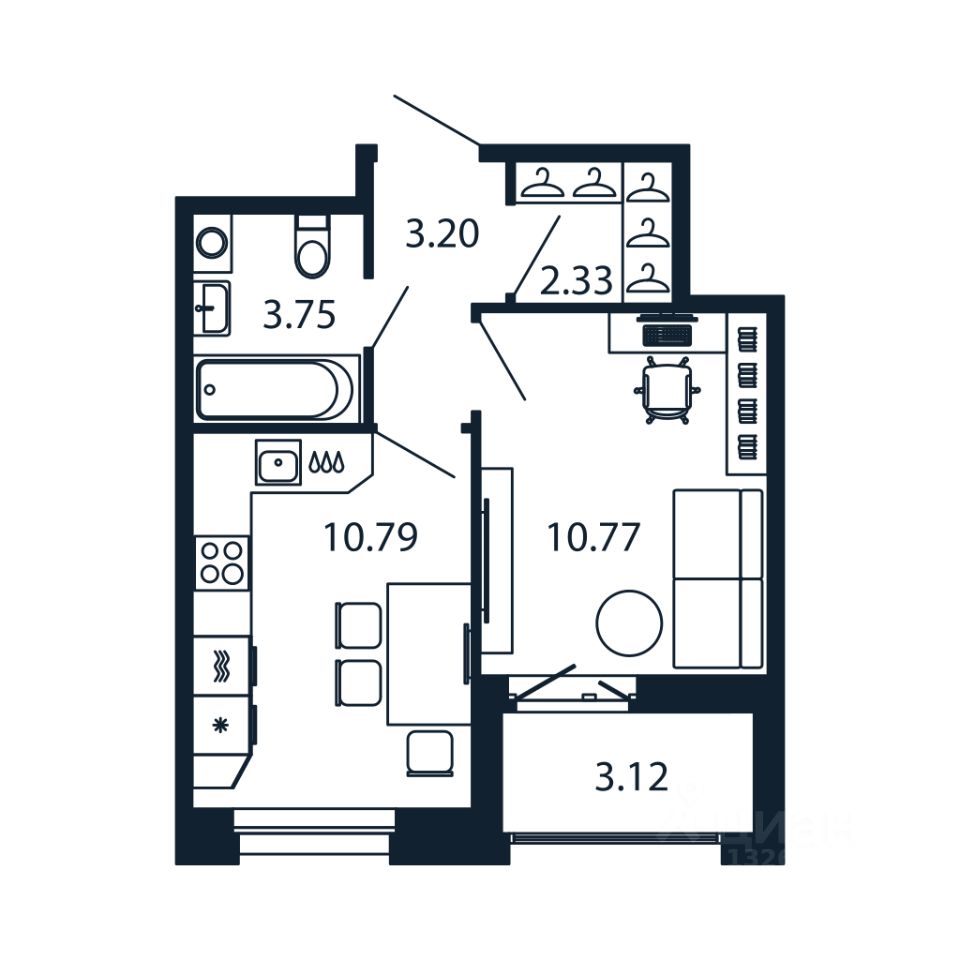 1-комн.кв., 30,2 м², 6/12 этаж