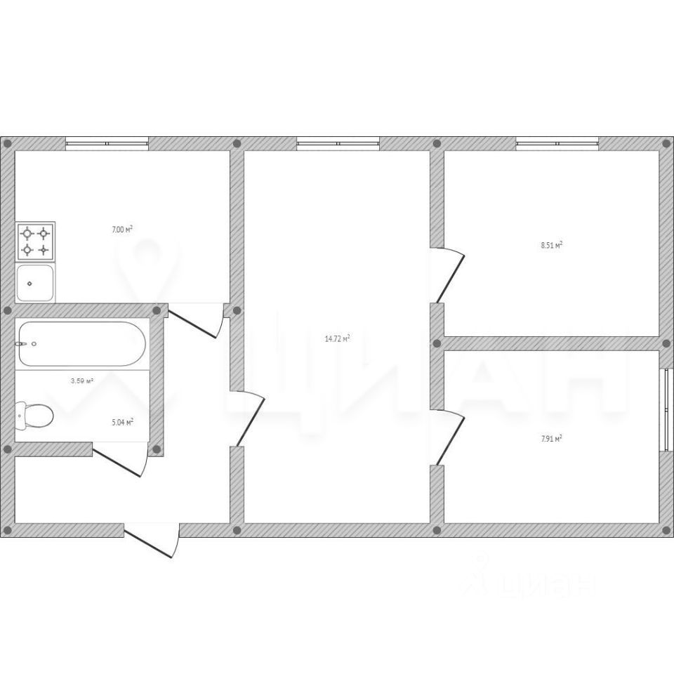 Планировка этой квартиры по данным Циан