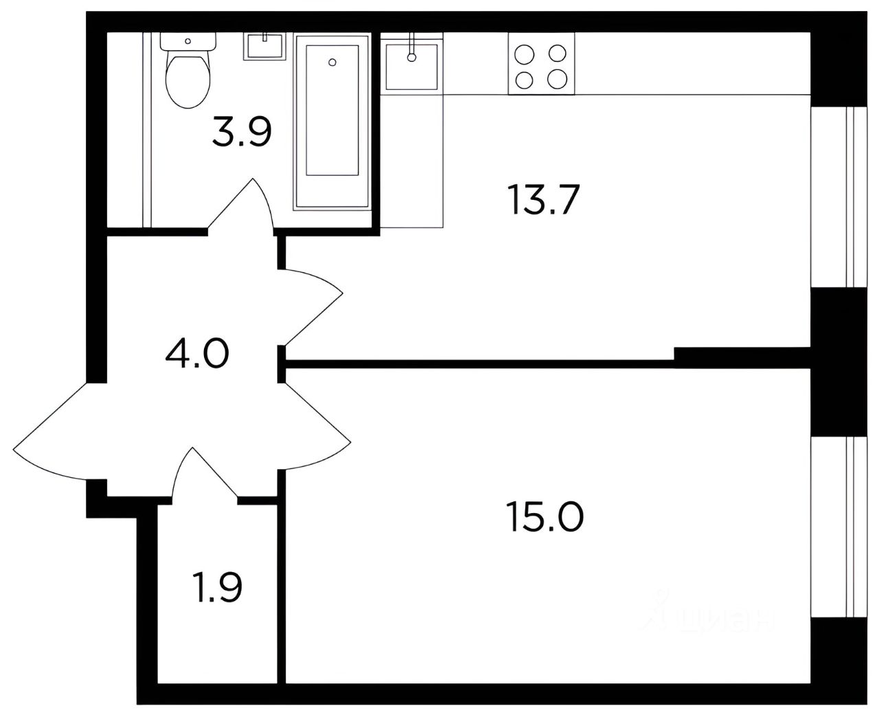 Планировка этой квартиры по данным Циан