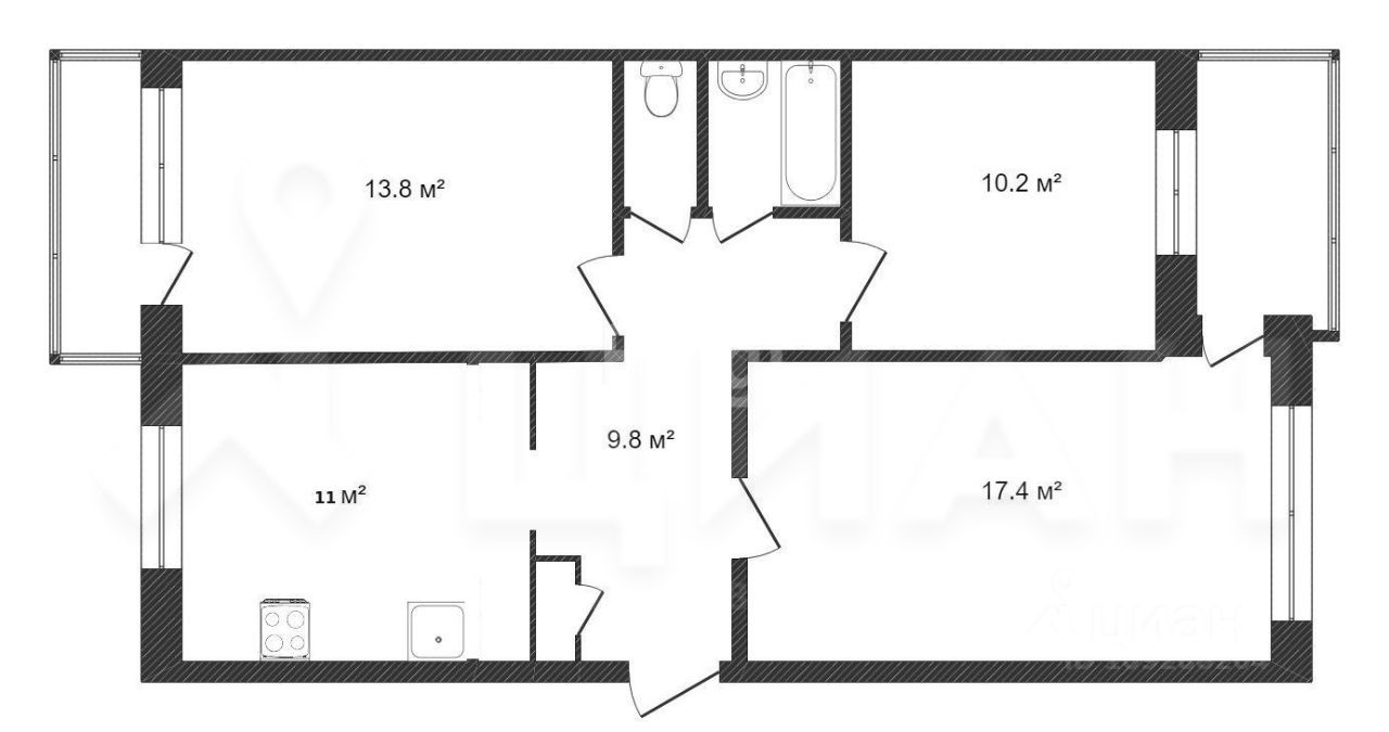 Планировка этой квартиры по данным Циан