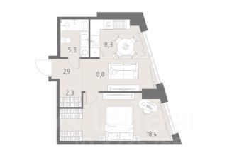 2-комн.кв., 46 м², этаж 9