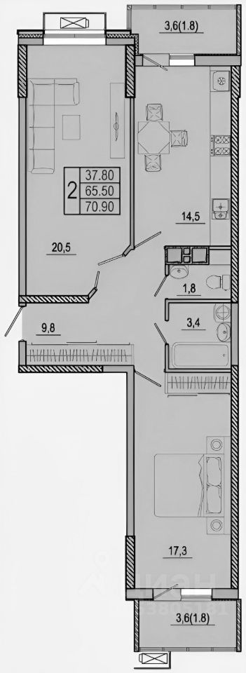 Планировка этой квартиры по данным Циан