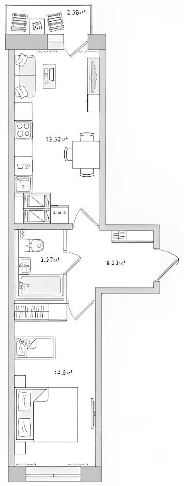 Планировка этой квартиры по данным Циан