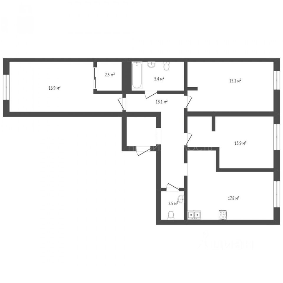 Планировка этой квартиры по данным Циан