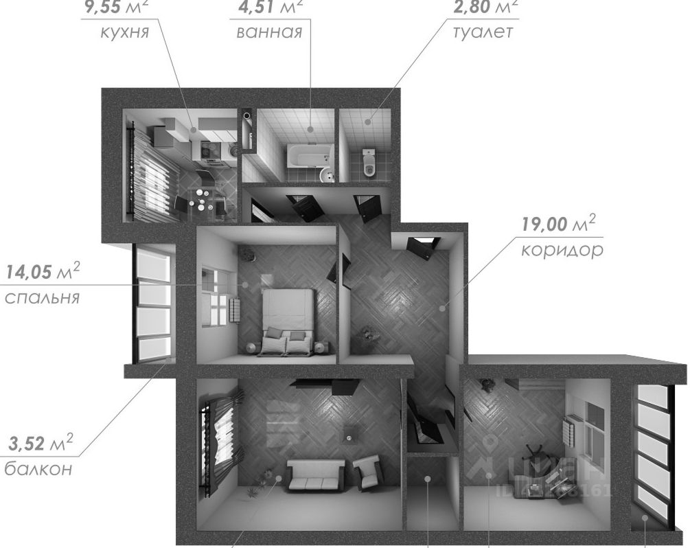 Планировка этой квартиры по данным Циан