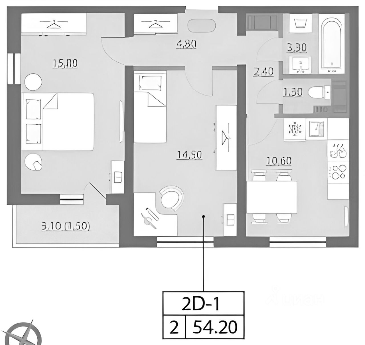 Планировка этой квартиры по данным Циан