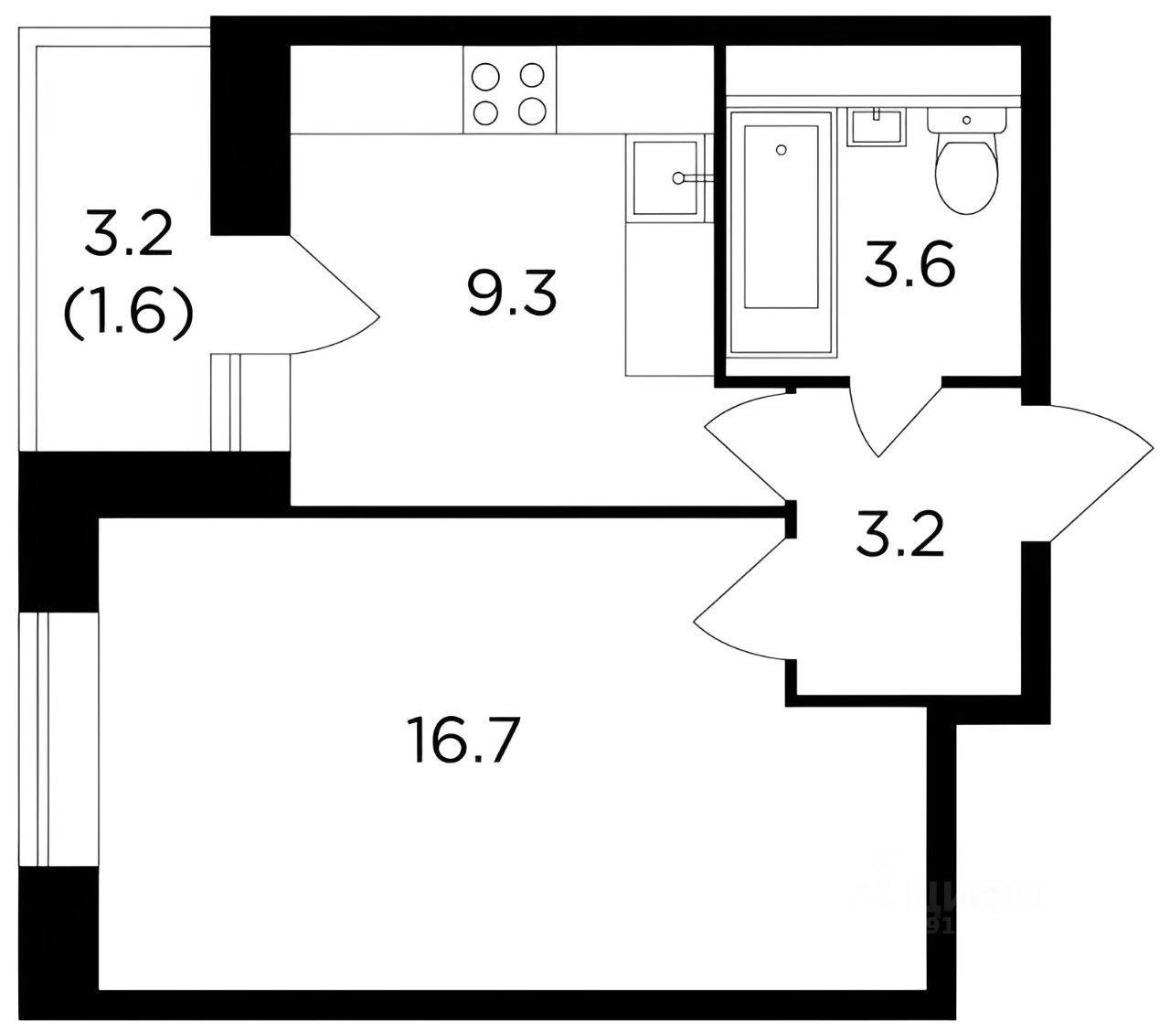 Планировка этой квартиры по данным Циан