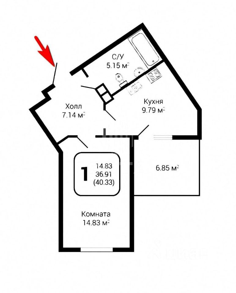 Планировка этой квартиры по данным Циан