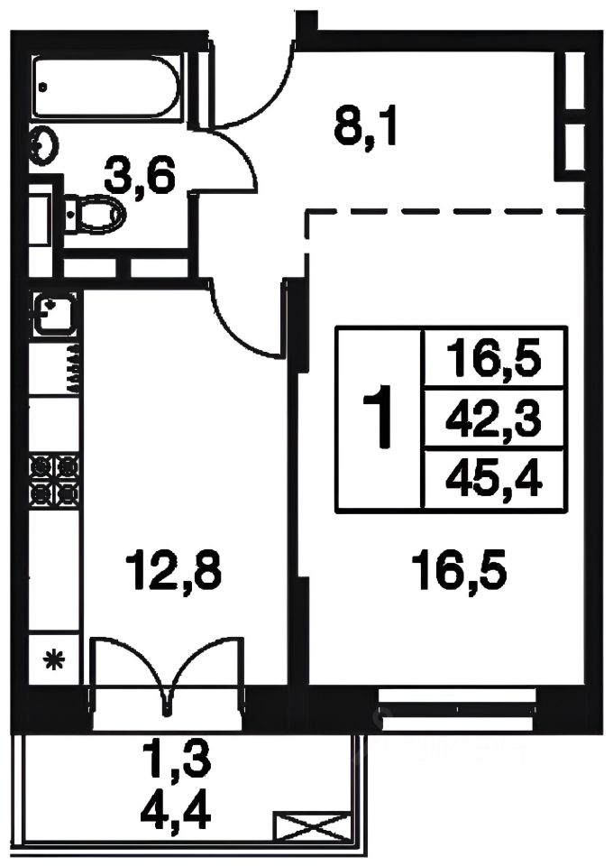Планировка этой квартиры по данным Циан