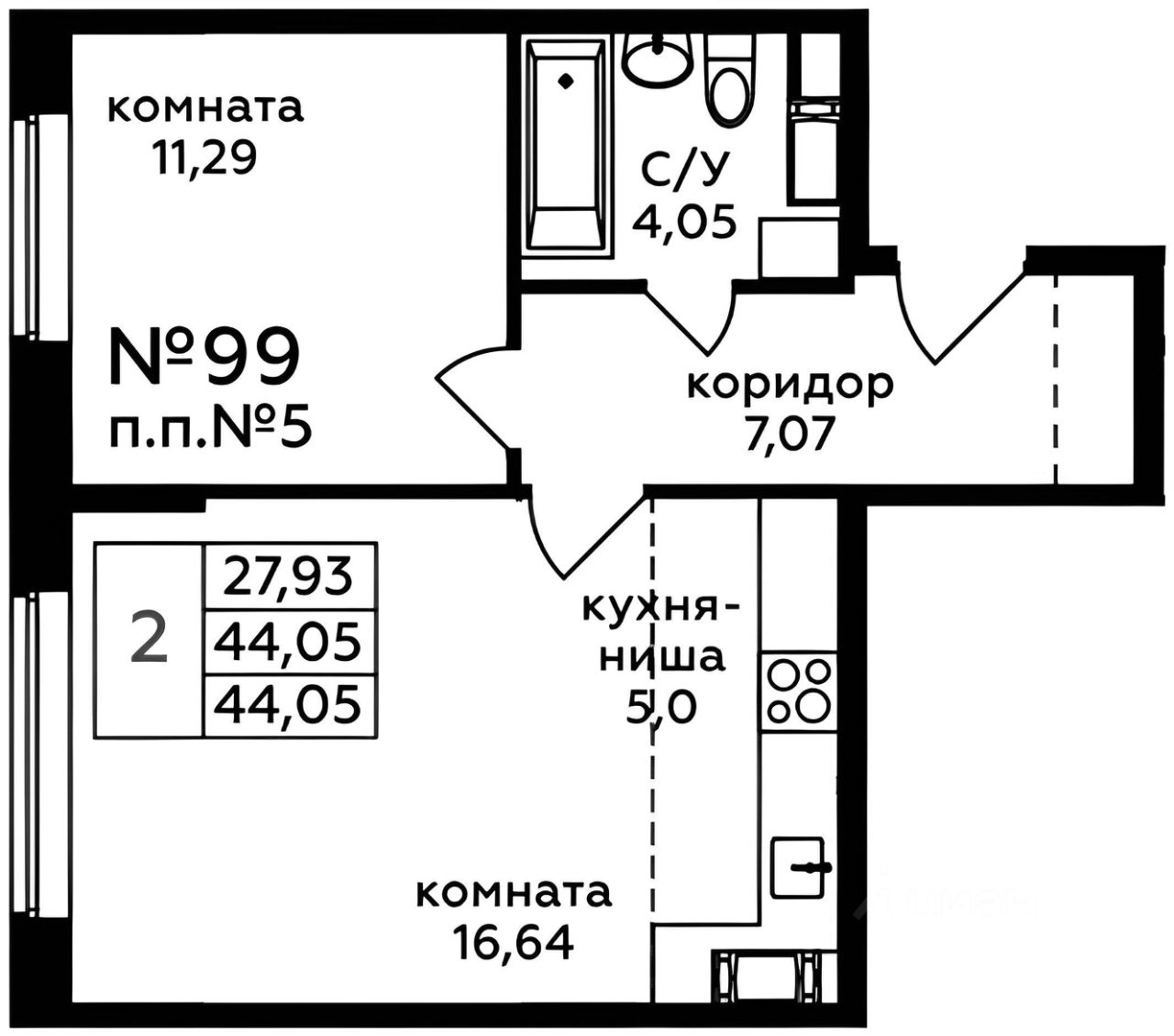 Планировка этой квартиры по данным Циан