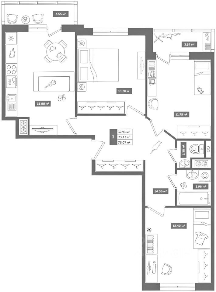 Планировка этой квартиры по данным Циан