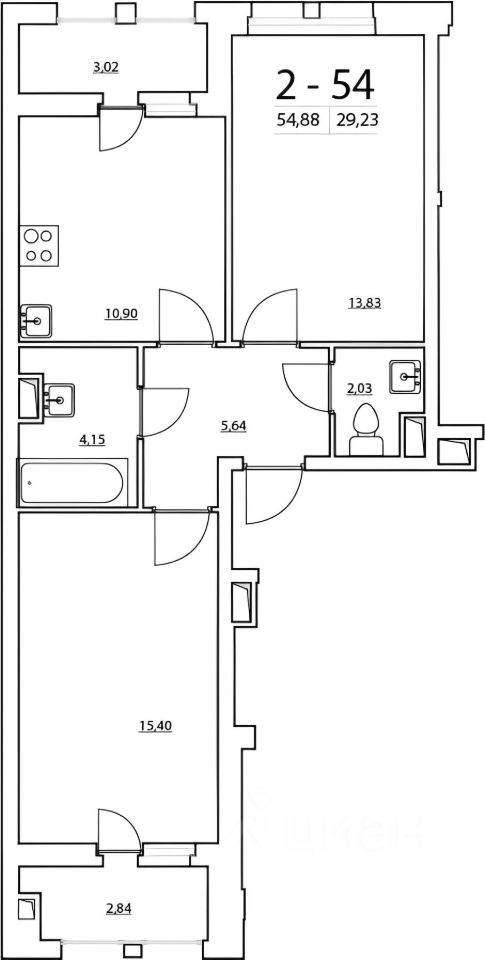 Планировка этой квартиры по данным Циан