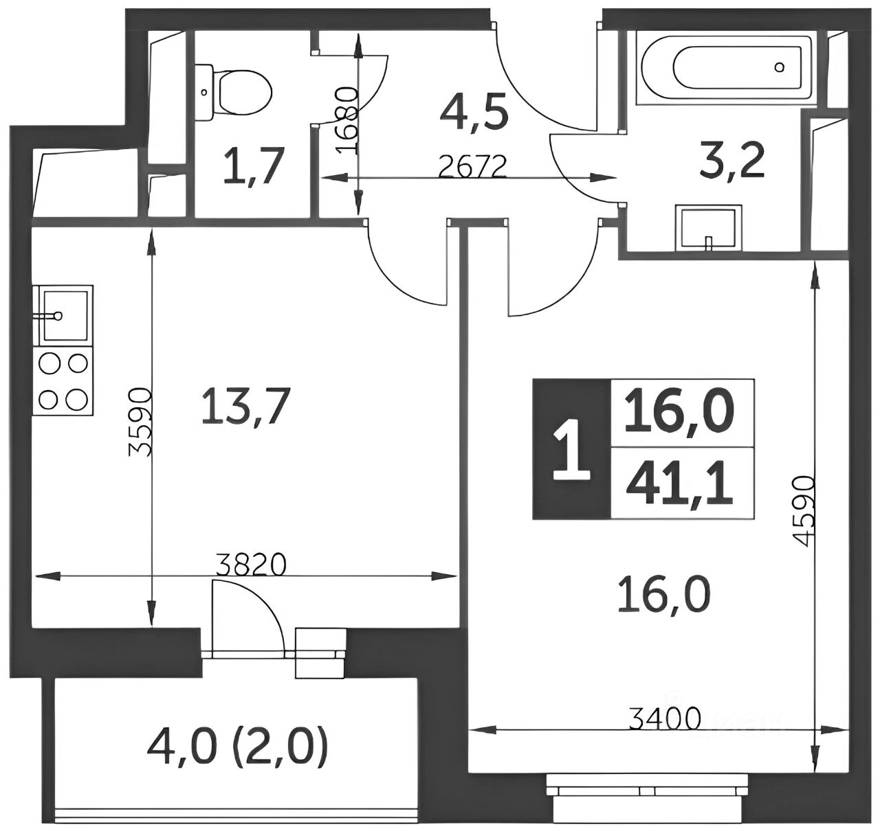 Планировка этой квартиры по данным Циан