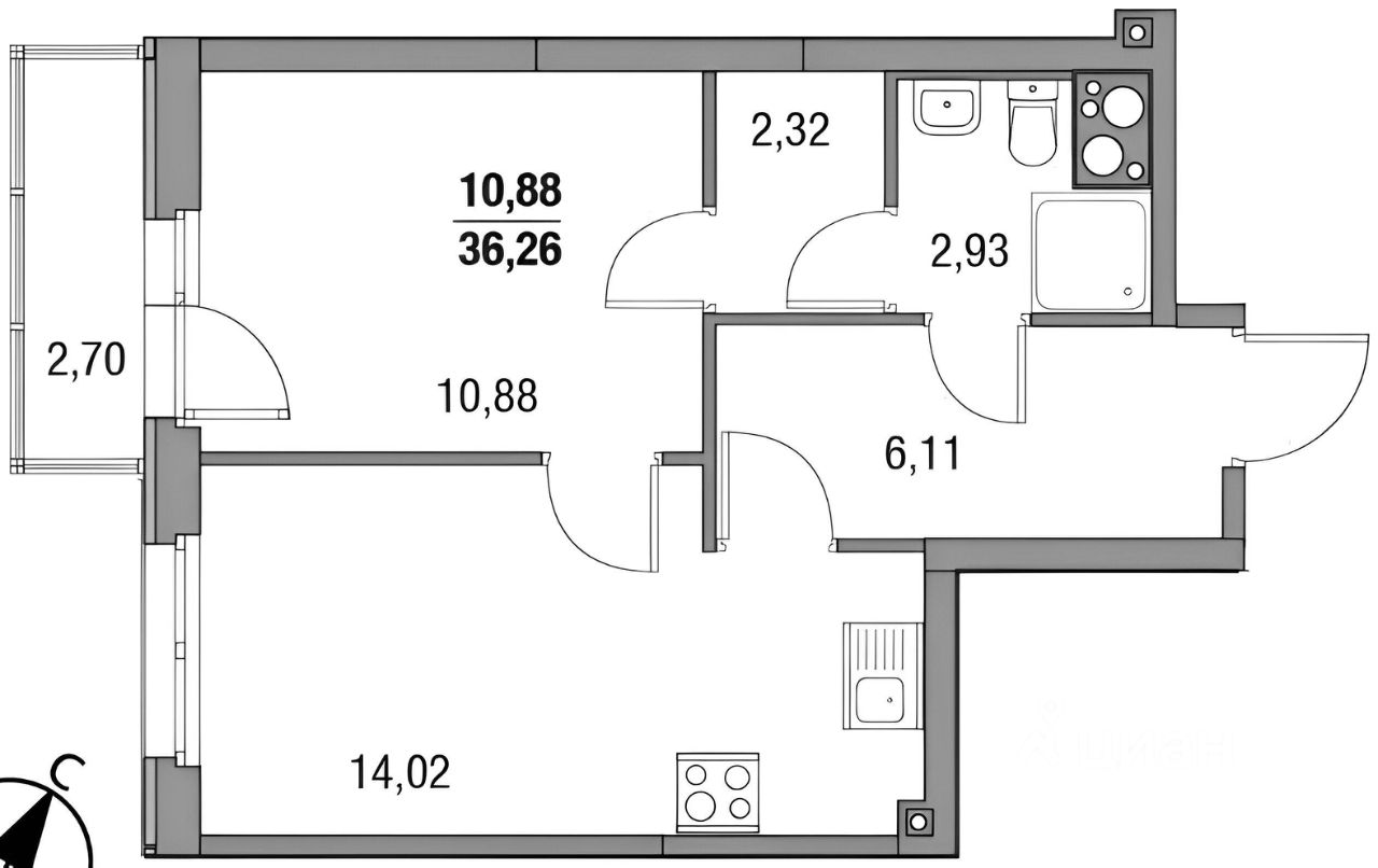 Планировка этой квартиры по данным Циан